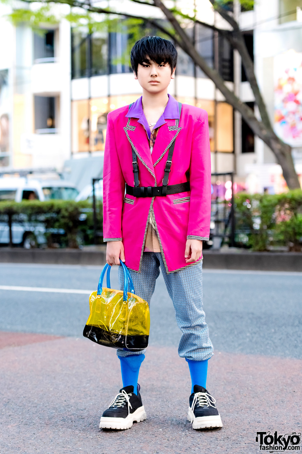 Vintage Pink Blazer, Faith Tokyo Top, Oh Pearl Bag & Eytys Sneakers in Harajuku