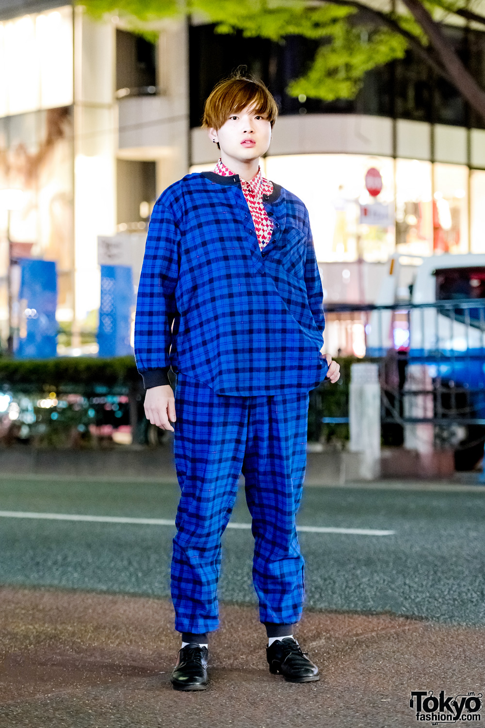 Blue & Black Plaid Suit Harajuku Menswear Street Style