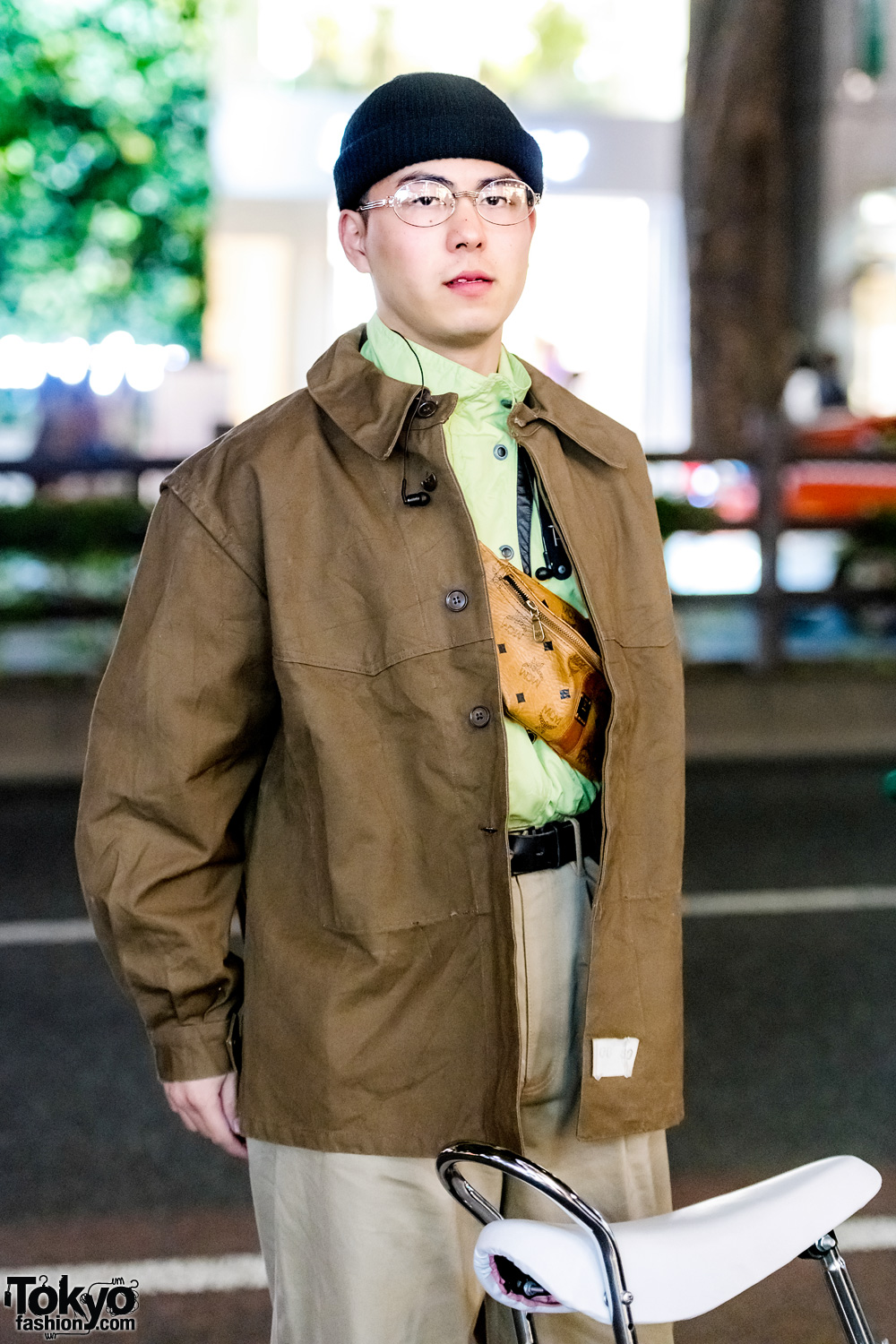 Harajuku Guy w/ Bicycle in Brown Jacket, Opening Ceremony Pants