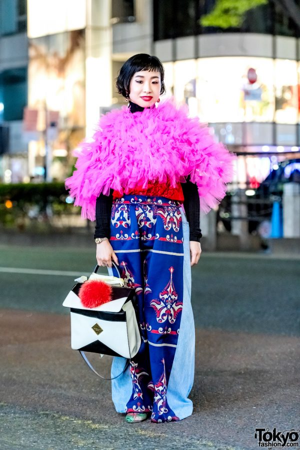 Eclectic Harajuku Street Style w/ Pink Feather Stole, Les Briqu’a Braque & Matriochka, Anone & Charlotte Olympia