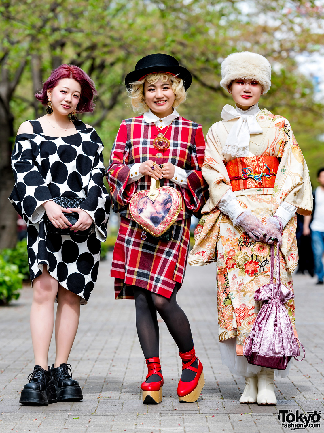 Japanese Street Styles w/ Vintage Kimono, Comme des Garcons Cutout Dress & Vivienne Westwood