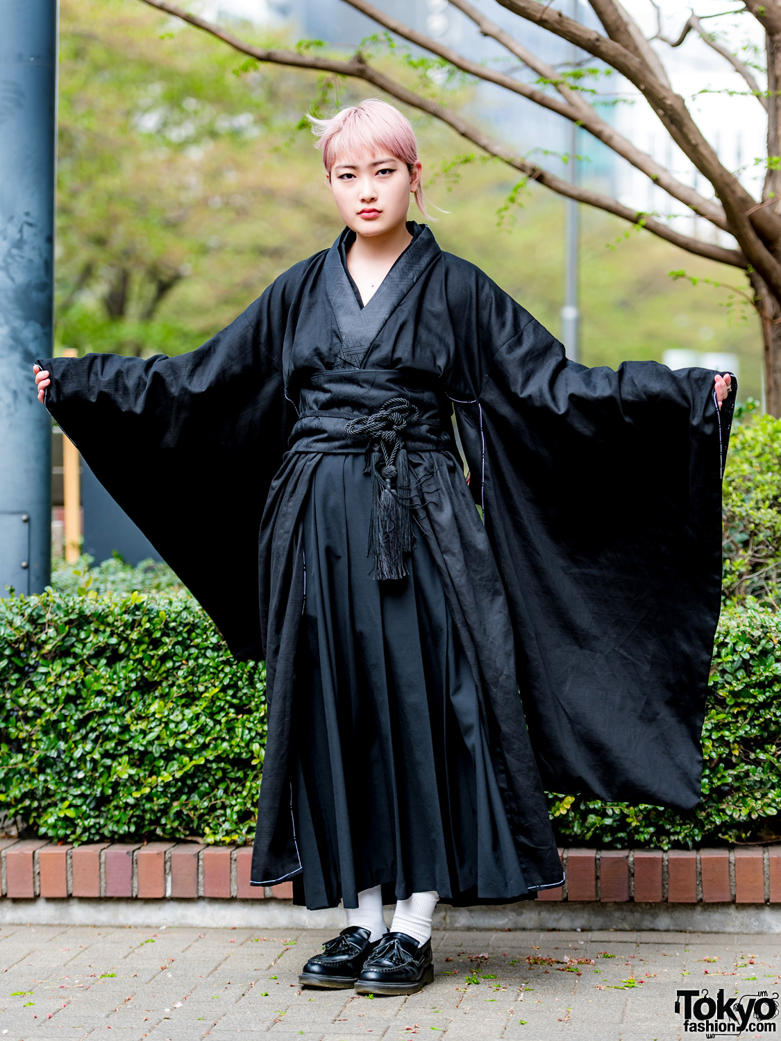 Black Japanese Kimono Street Style w/ Tricot Comme des Garcons & Dr