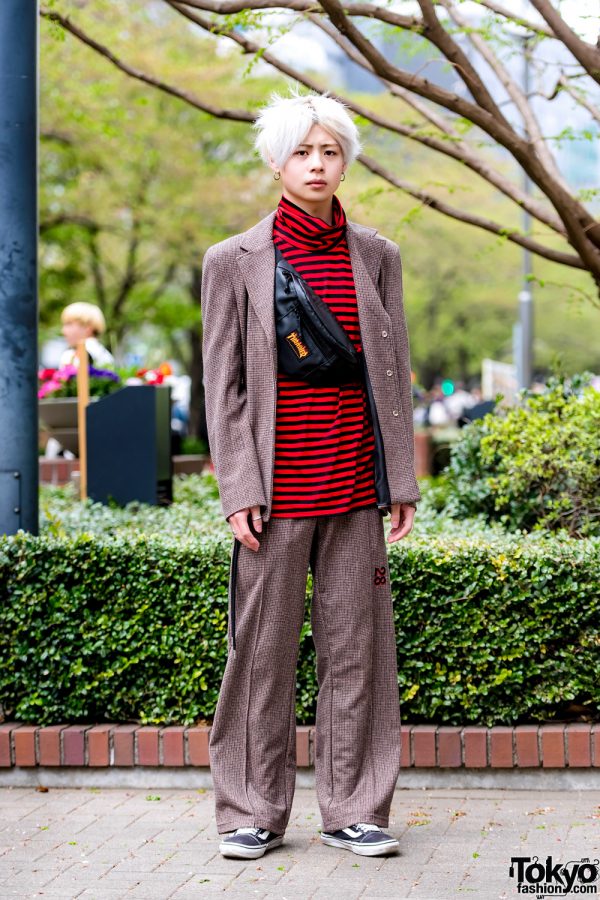 Tokyo Streetwear Style w/ OY Korea Tweed Suit, Live in the Moment Striped Top & Vans Sneakers