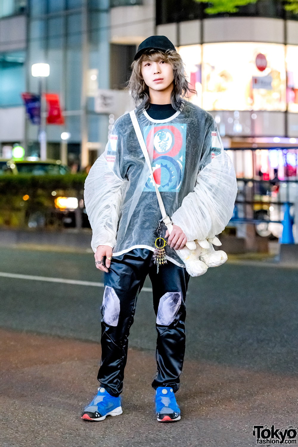 Balmung Sheer Top, Kansai Silk Pants, Bernhard Willhelm Bag & Reebok Sneakers in Harajuku
