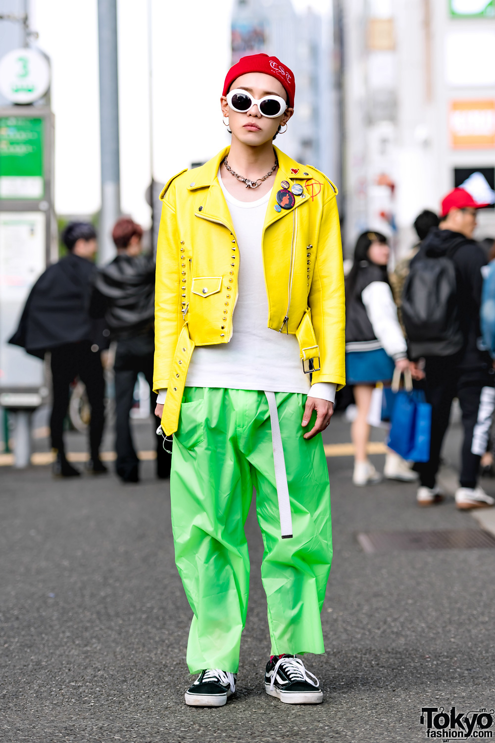 Yellow Biker Jacket & Green Pants in Harajuku w/ The Symbolic Tokyo, N.Hoolywood & Vans