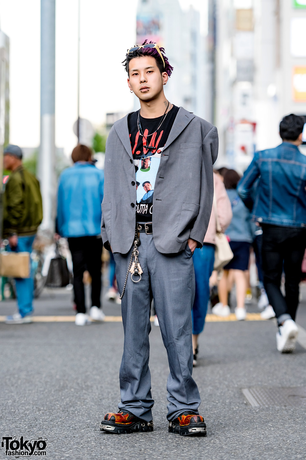 Kinji Staffer in Dreadlocks & Menswear Street Style w/ Kansai Yamamoto Suit & New Rock Flame Boots