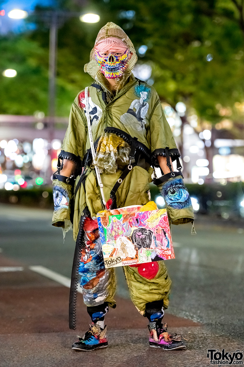 Japanese Avant-Garde Street Style w/ Dog Harajuku Remake Outfit, Snakeskin Sneakers & Handmade Tokyo Fashion Bag