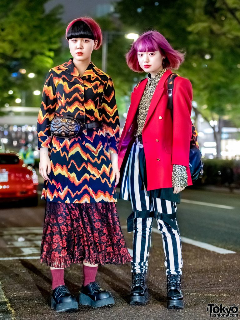 Mixed-Prints Tokyo Street Fashion w/ Coat Dress, Bondage Pants, Flame ...