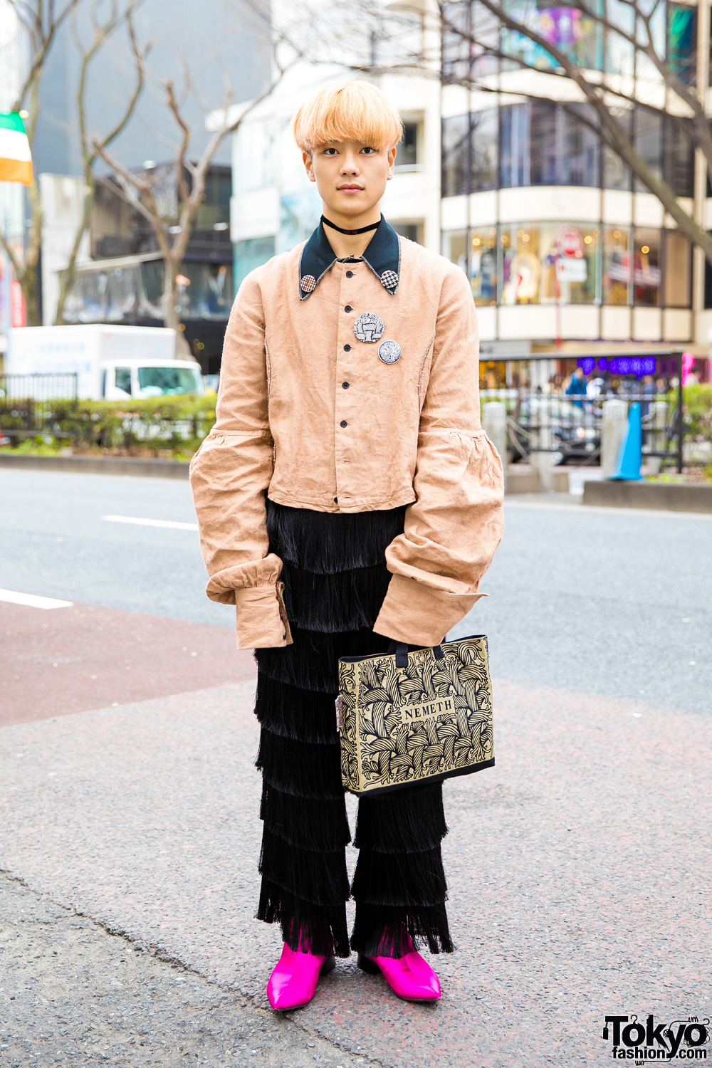 Peach-Haired Harajuku Guy in Retro Vintage Street Style w/ Christopher Nemeth, Vivienne Westwood & Zara