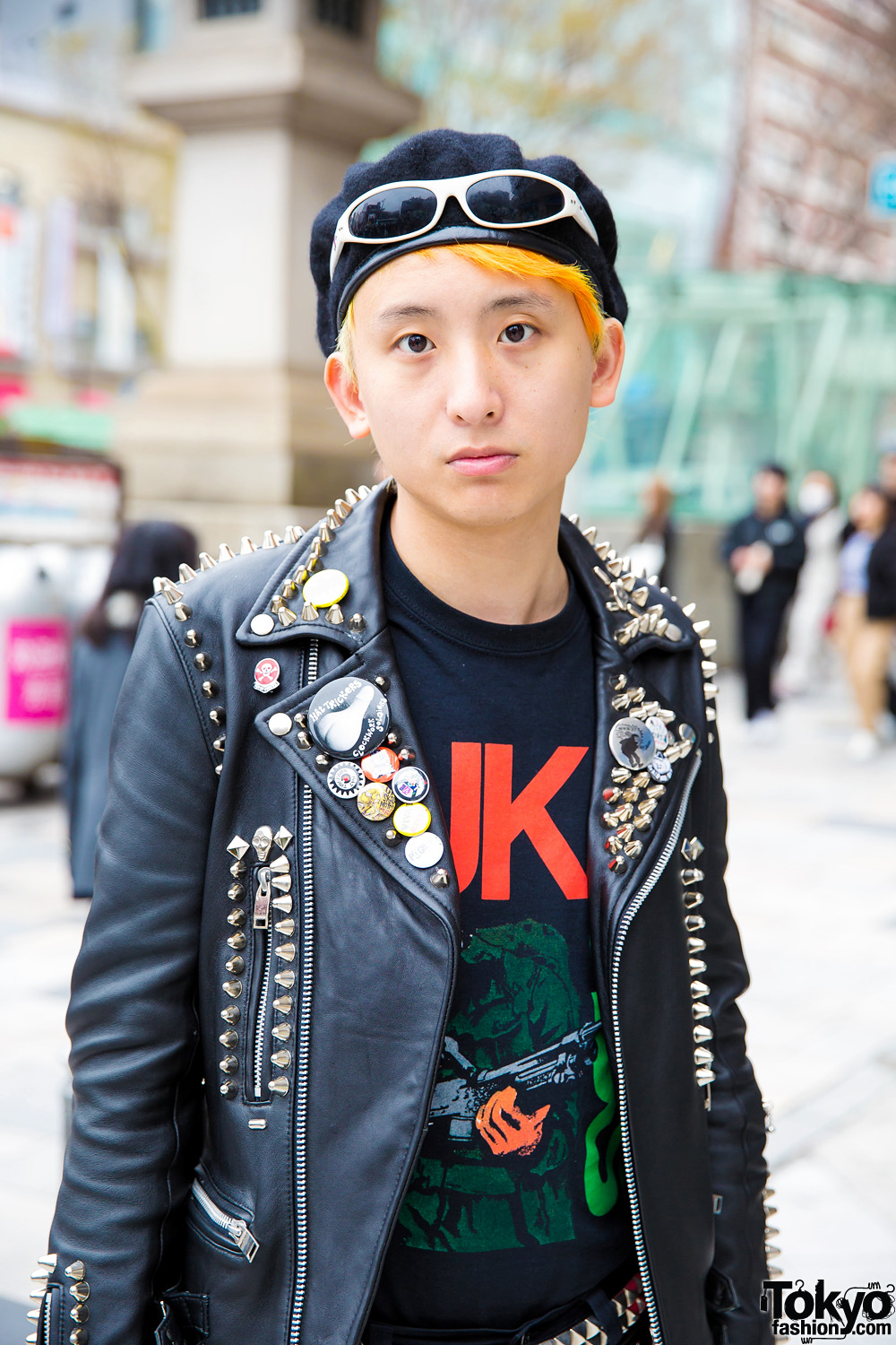 Punk-Inspired Harajuku Street Style w/ Spiked Leather Jacket, Black Graphic  Tee, Onitsuka Tiger Pants & Lewis Leathers Boots – Tokyo Fashion