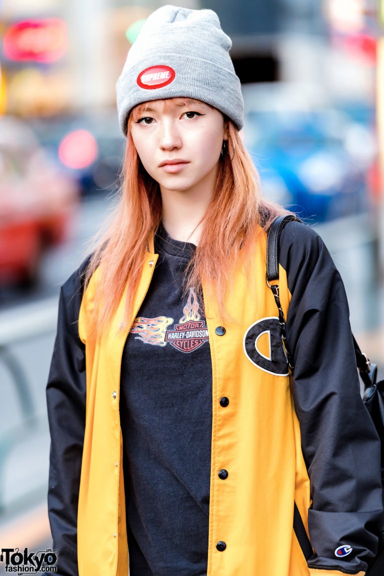 Harajuku Girl In X Girl Jacket Harley Davidson Tee Unif Supreme And Cecil Mcbee Tokyo Fashion 