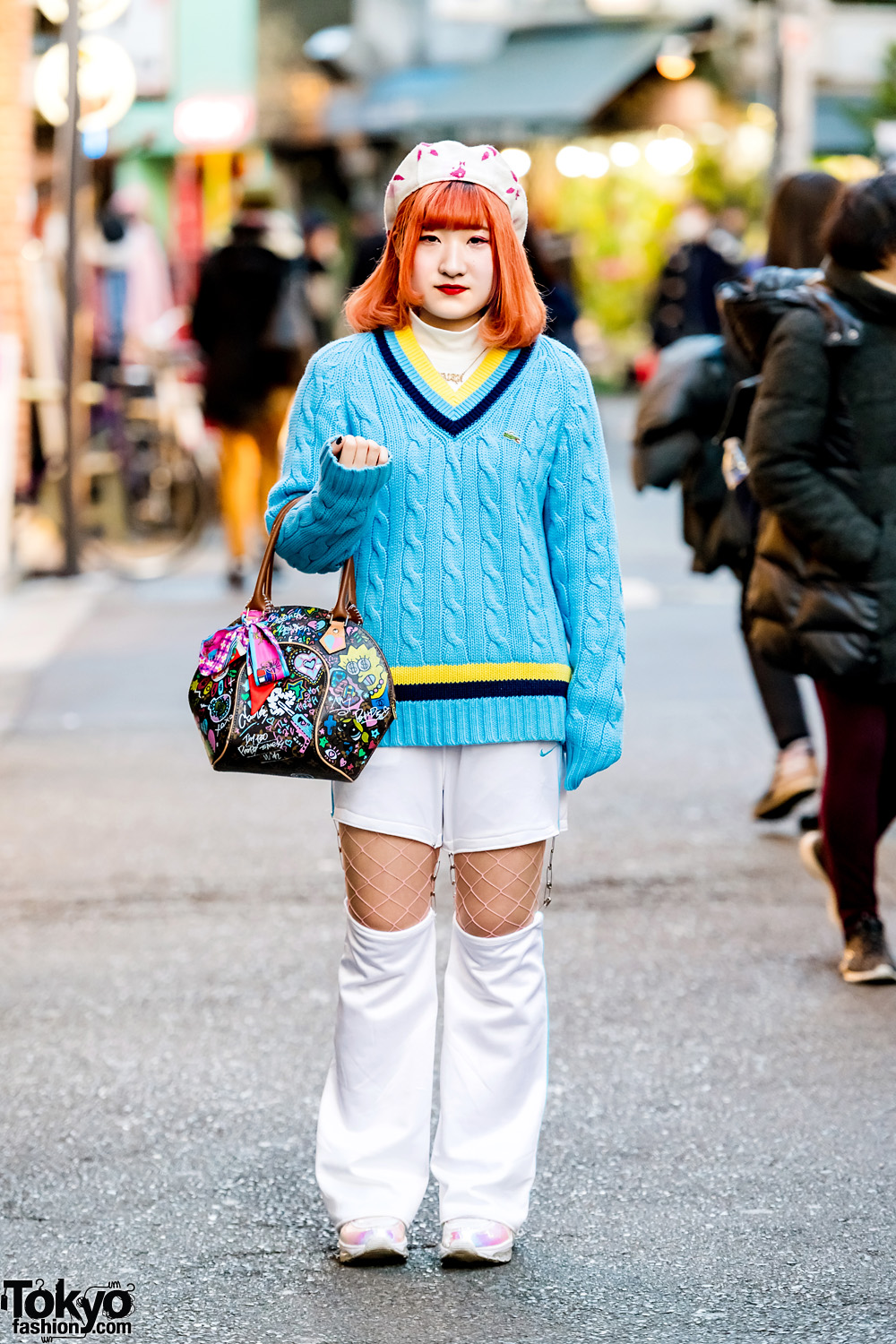 Harajuku Street Style w/ Lacoste Sweater, Nike Cut Out Pants & LV x Simpsons Handbag