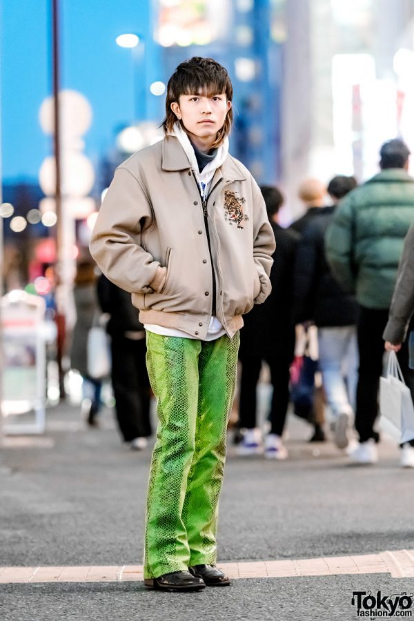 Casual Vintage Street Style w/ Two-Tone Hair, Tiger Jacket, Snakeskin Pants & Ozone Community Rings