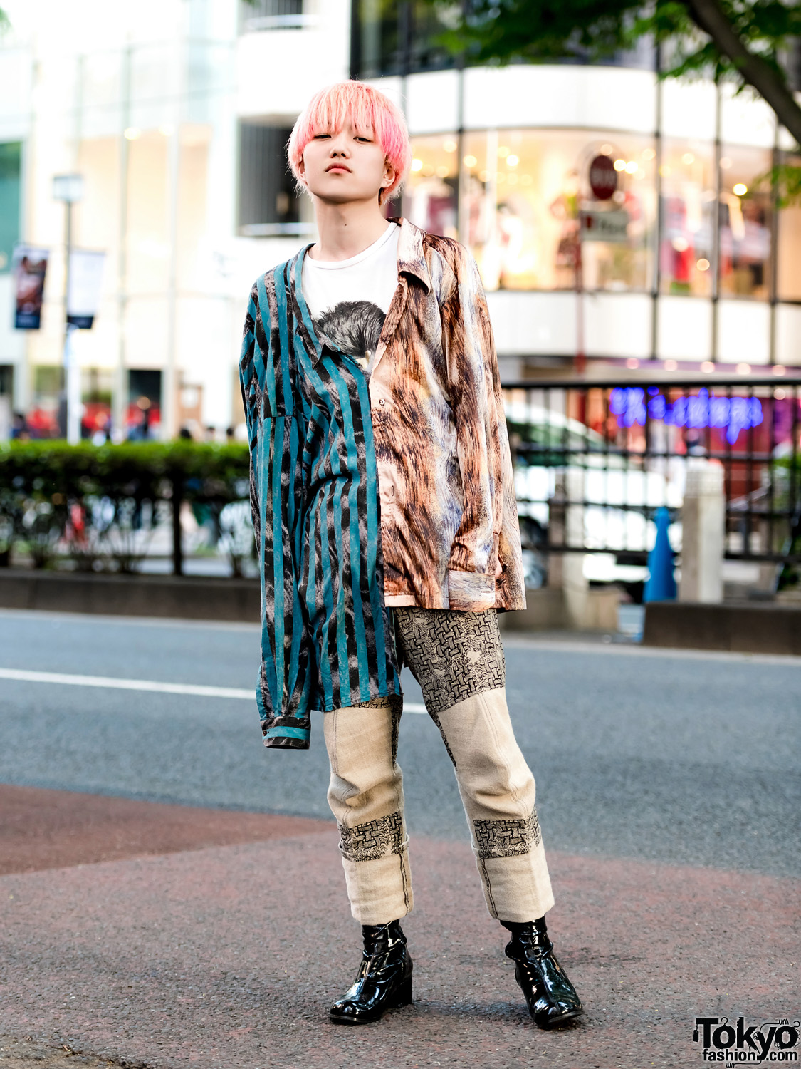 Pink Hair & Mixed Prints Harajuku Vintage Street Style w/ GU, Christopher Nemeth & Marc Jacobs