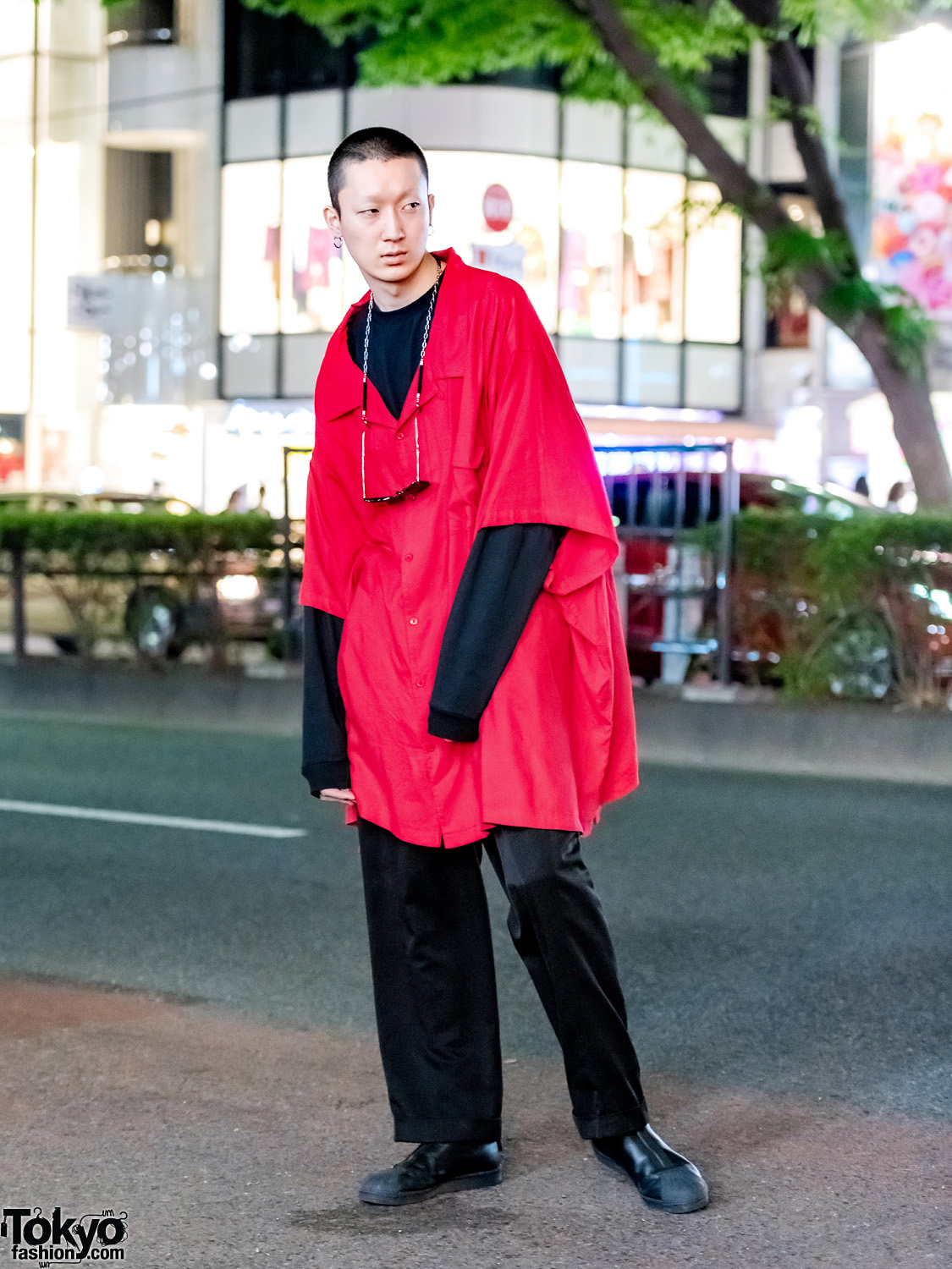 Japanese Model w/ Red Kingsize Top & Yohji Yamamoto Shoes in Harajuku