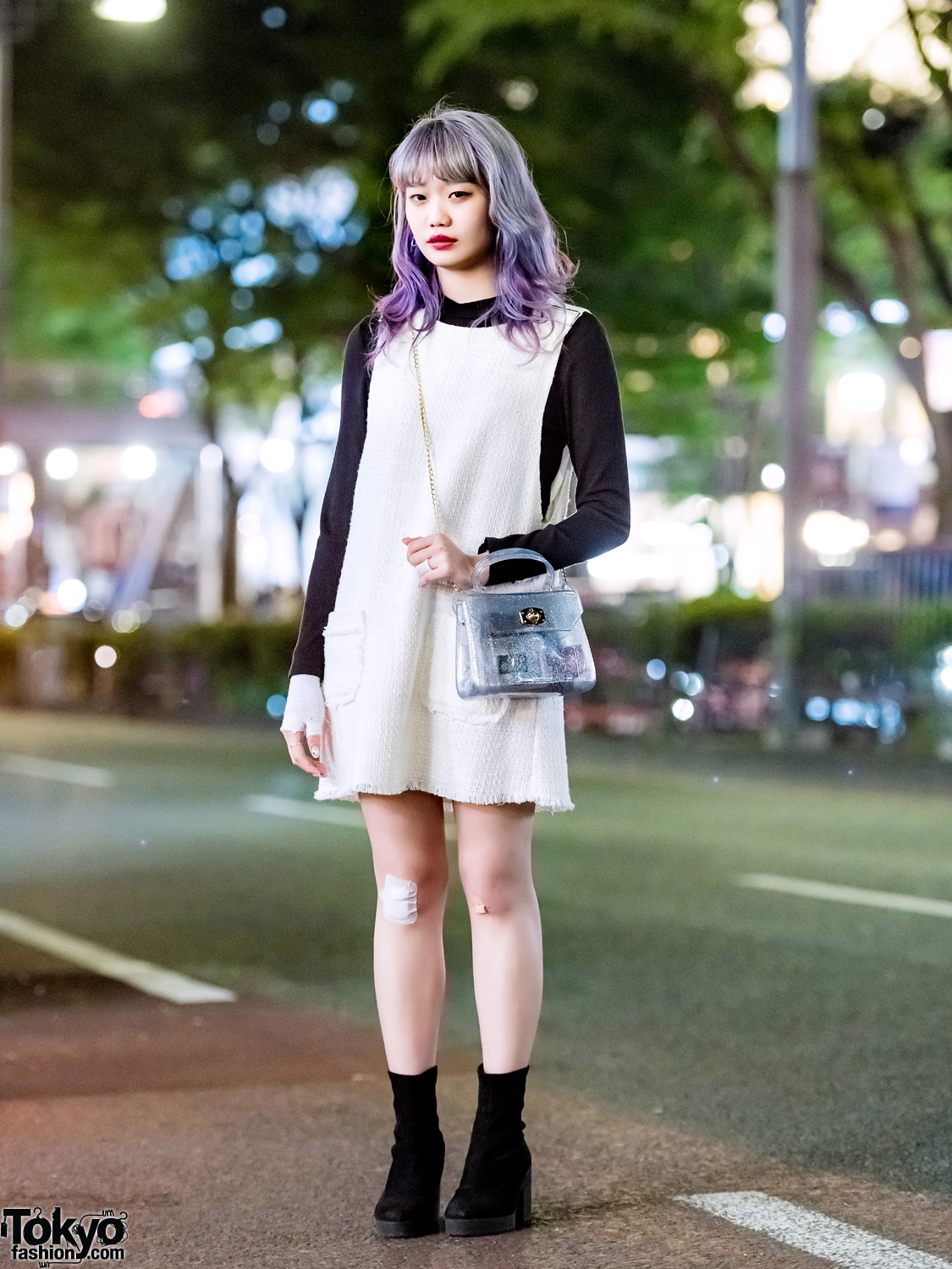 Ombre-Haired Elleanor in Harajuku w/ Zara Tunic Dress, Suede Boots & WC Glitter Bag