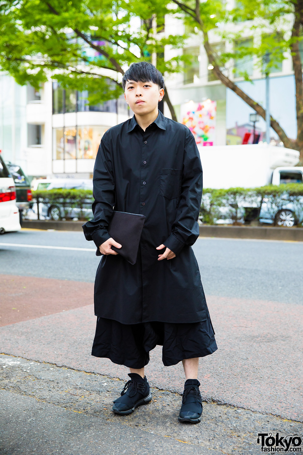 All Black Mens Minimalist Japanese Street Style w/ OY Cap, Leather