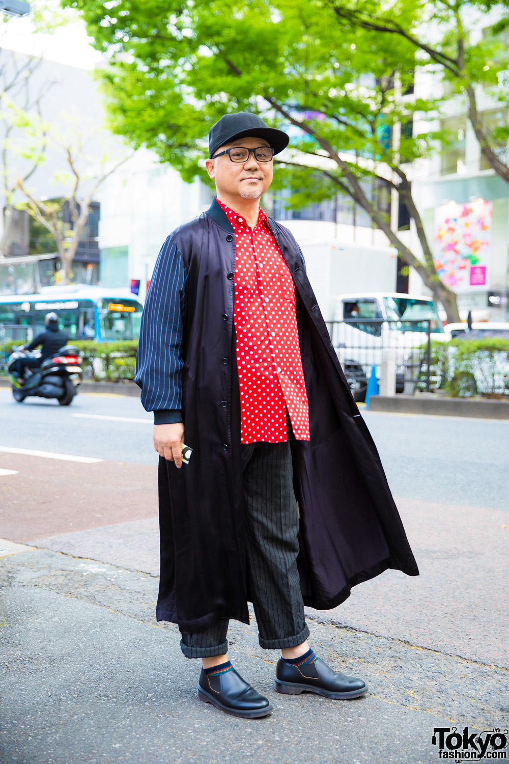 Japanese Hair Stylist in Mixed-Prints Streetwear Style w/ Comme des Garcons & Dr. Martens