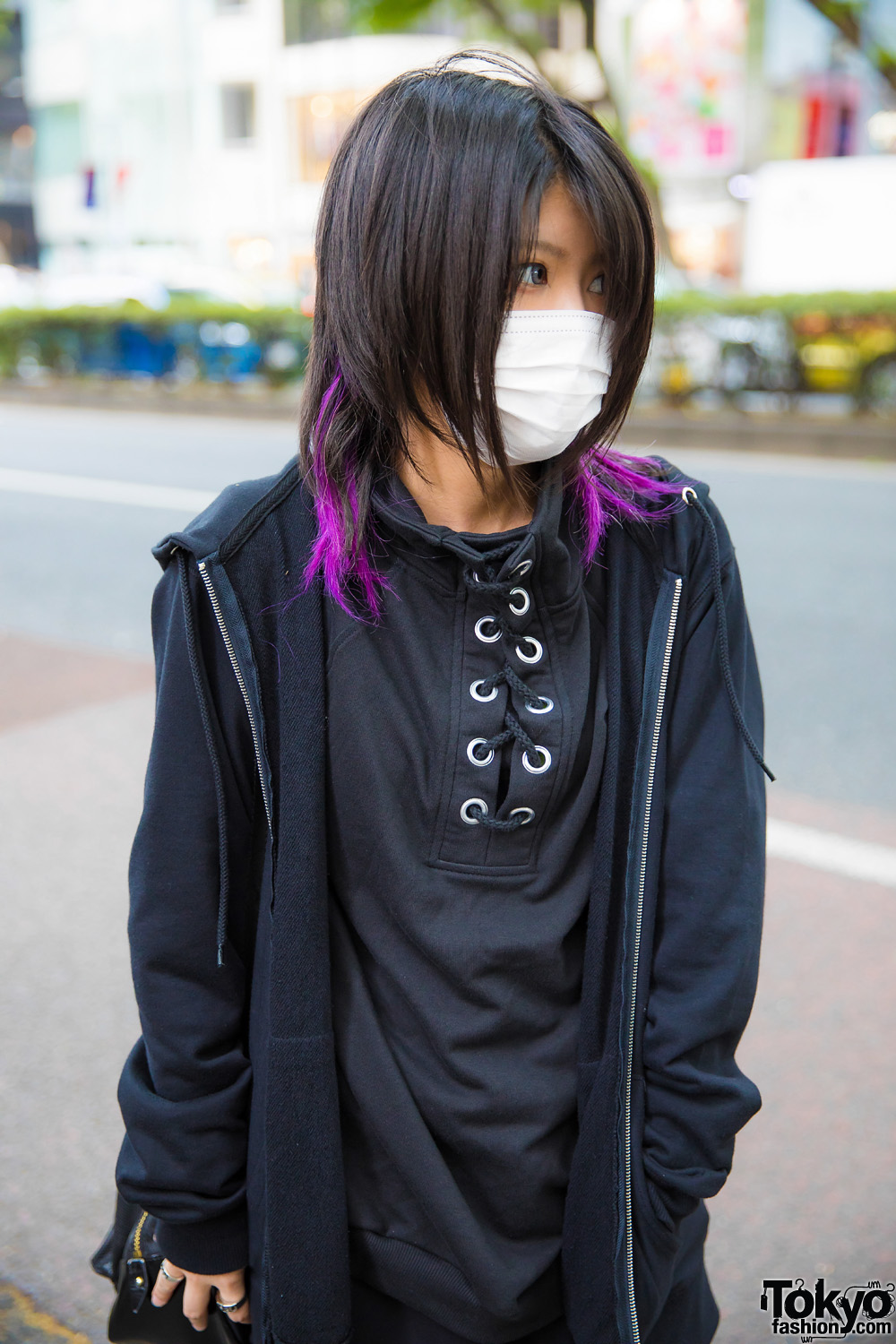 All Black Harajuku Streetwear Style w/ Ash Blonde Hair, Cross