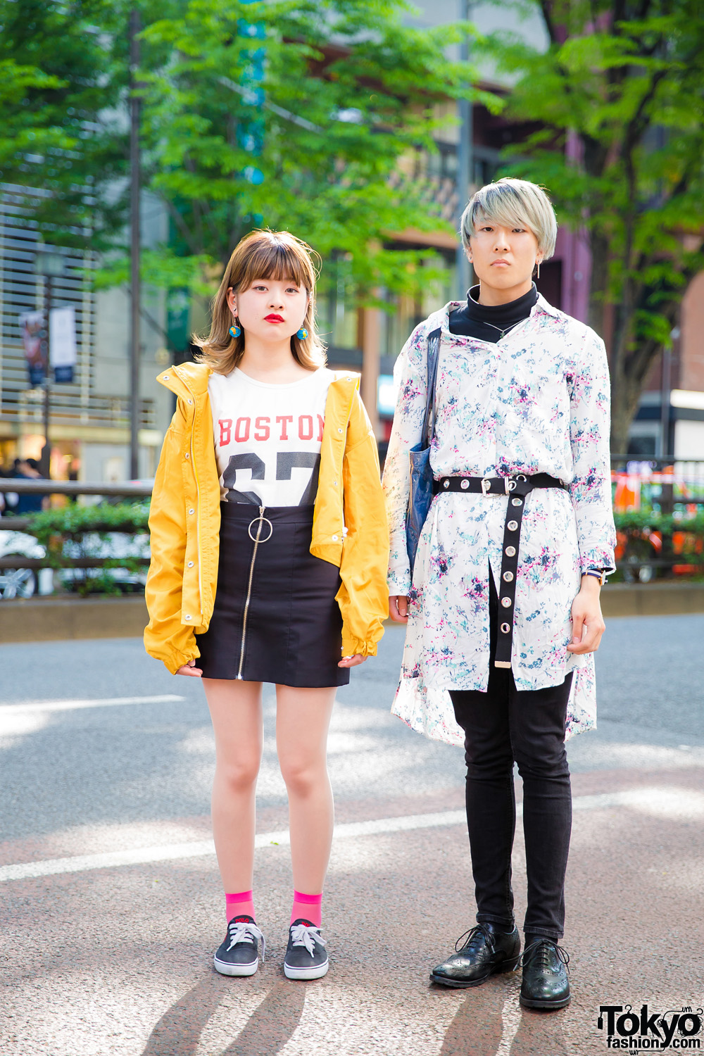 Harajuku Teens in Zara Paint-Splattered Shirt, Uniqlo Turtleneck, Jouetie Yellow Jacket & Ralph Lauren Sneakers