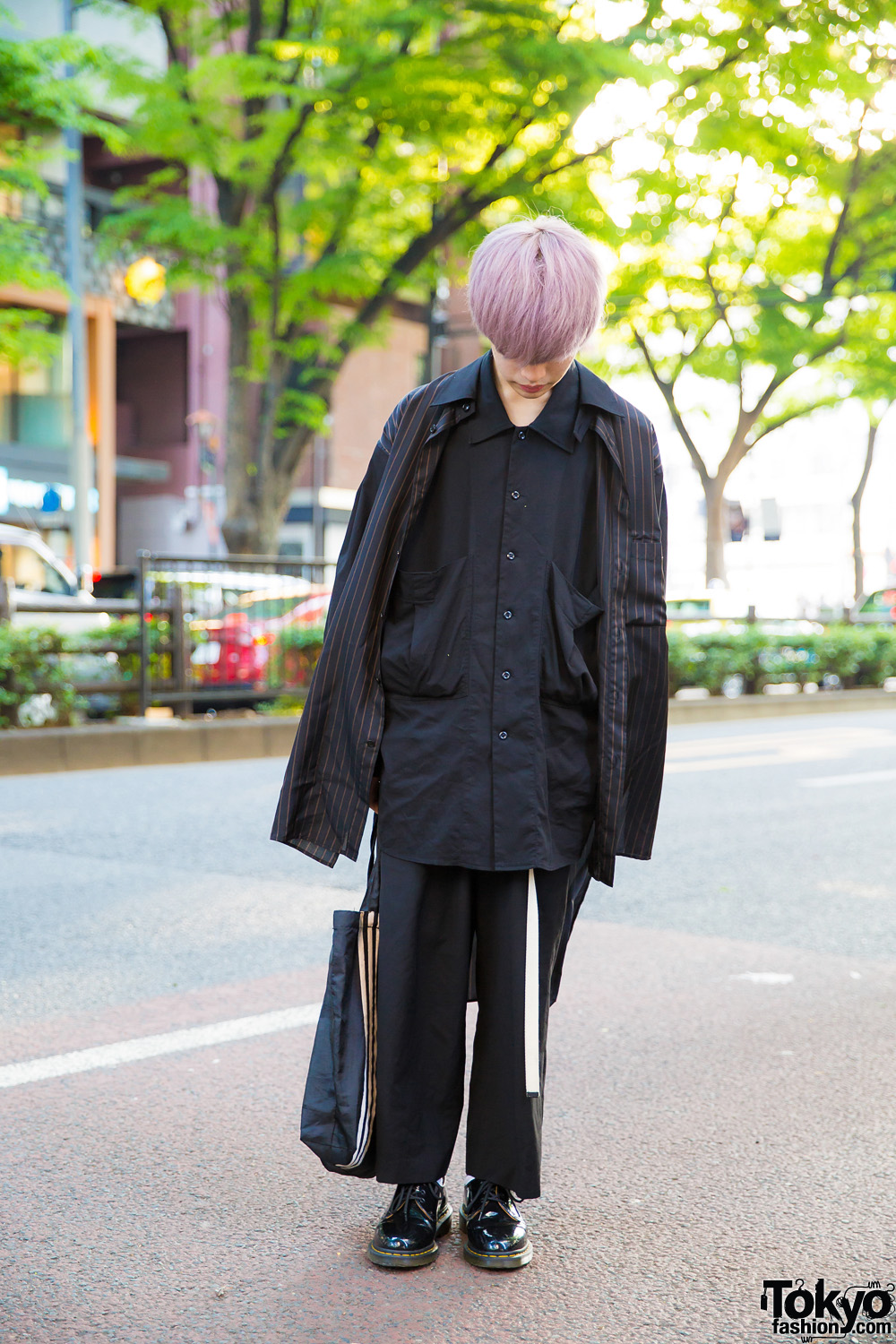 Purple Hair & All-Black Street Style in Harajuku w/ Yohji Yamamoto, Hare, Adidas & Dr. Martens
