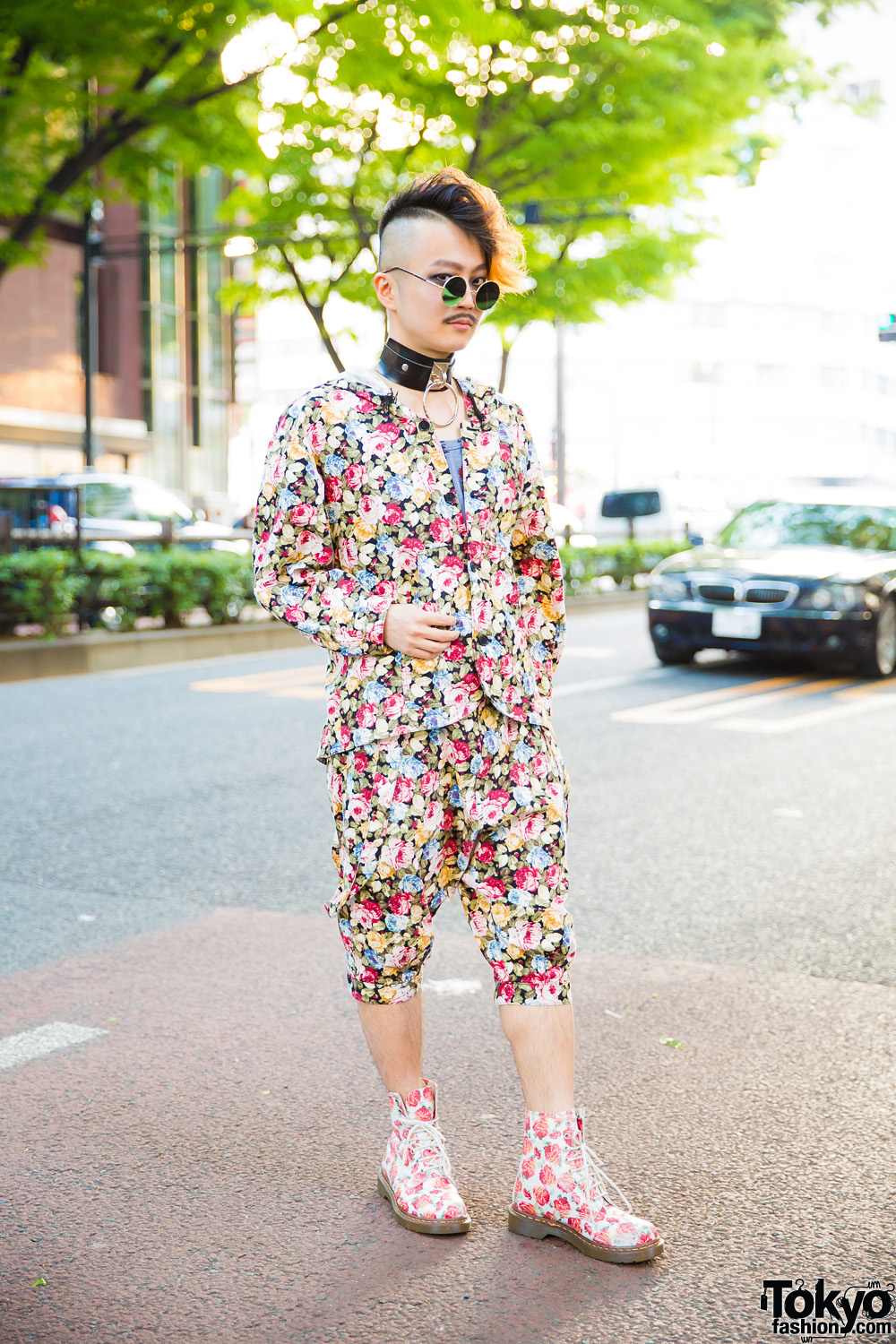 Japanese DJ & Composer in Floral Print Harajuku Streetwear w/ Milkboy, Vivienne Westwood Man, Dr. Martens & BeautiK