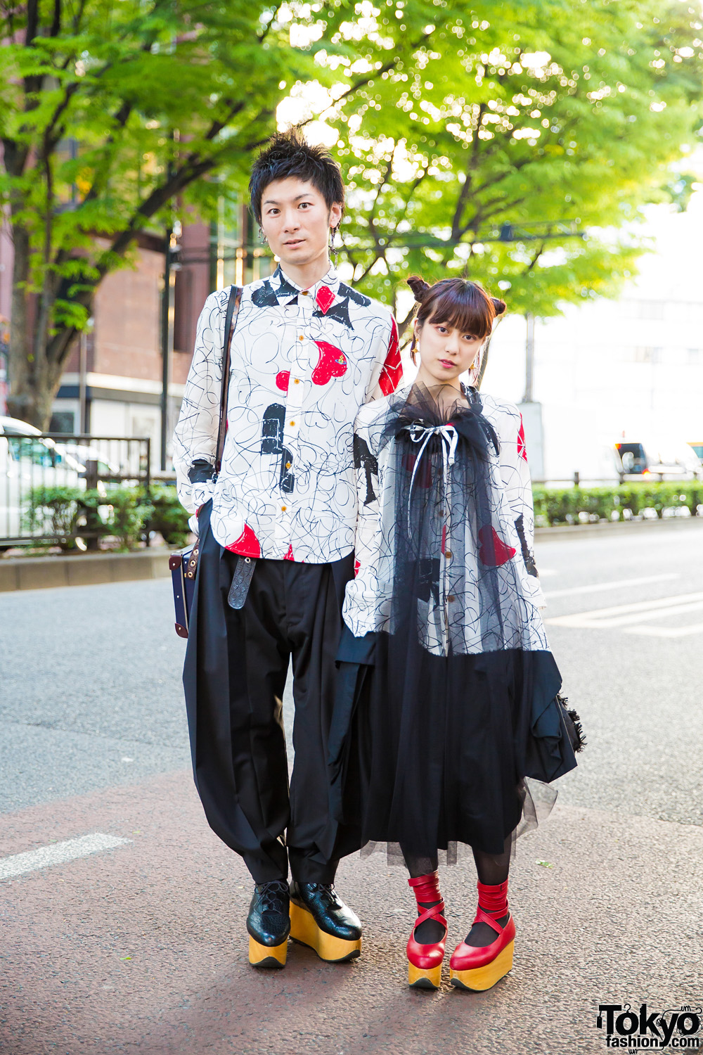 Harajuku Duo in Matching Vivienne Westwood Printed Outfits & Rocking Horse Shoes