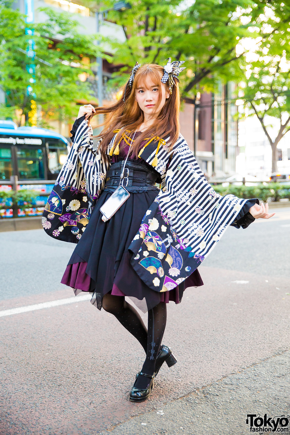 Modern Lolita Street Style in Harajuku w/ Metamorphose Kimono, Atelier Boz Jumper Dress & Yumetenbo Mary Janes