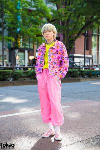 Harajuku Boy in Kobinai Pink Floral Jacket, Vintage Pink Pants & Pink ...