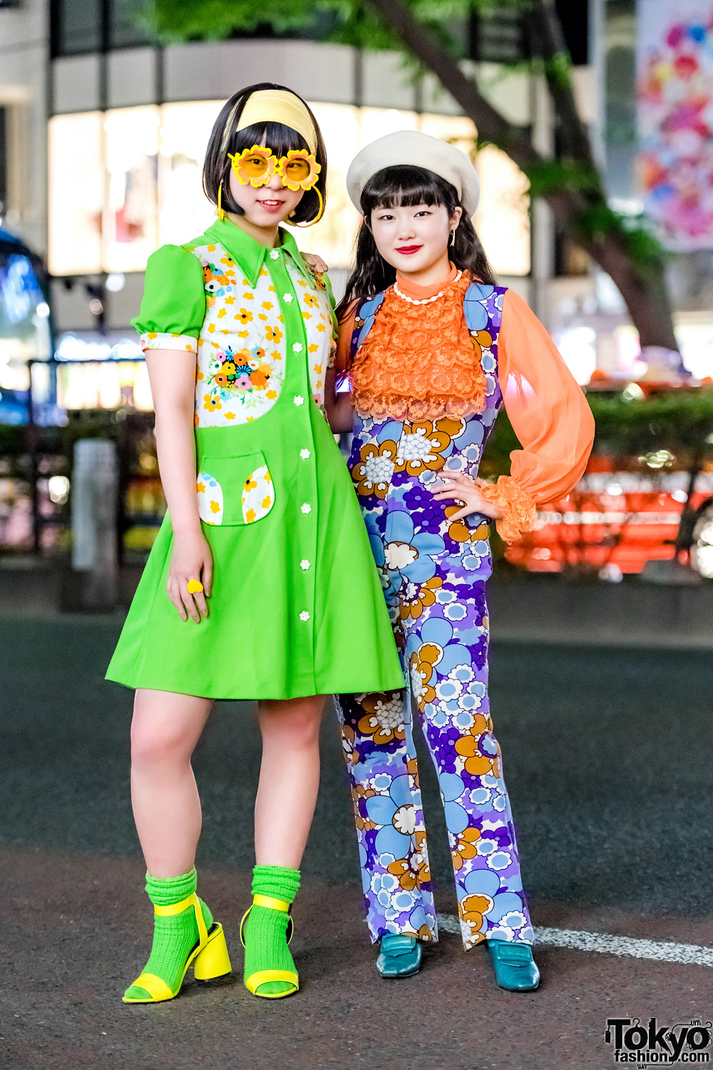 Colorful Retro-Vintage Floral Harajuku Street Fashion w/ Flower Glasses & Neon Socks