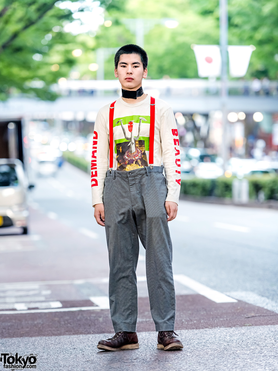 Suspenders Street Style in Harajuku w/ Walter Van Beirendonck 