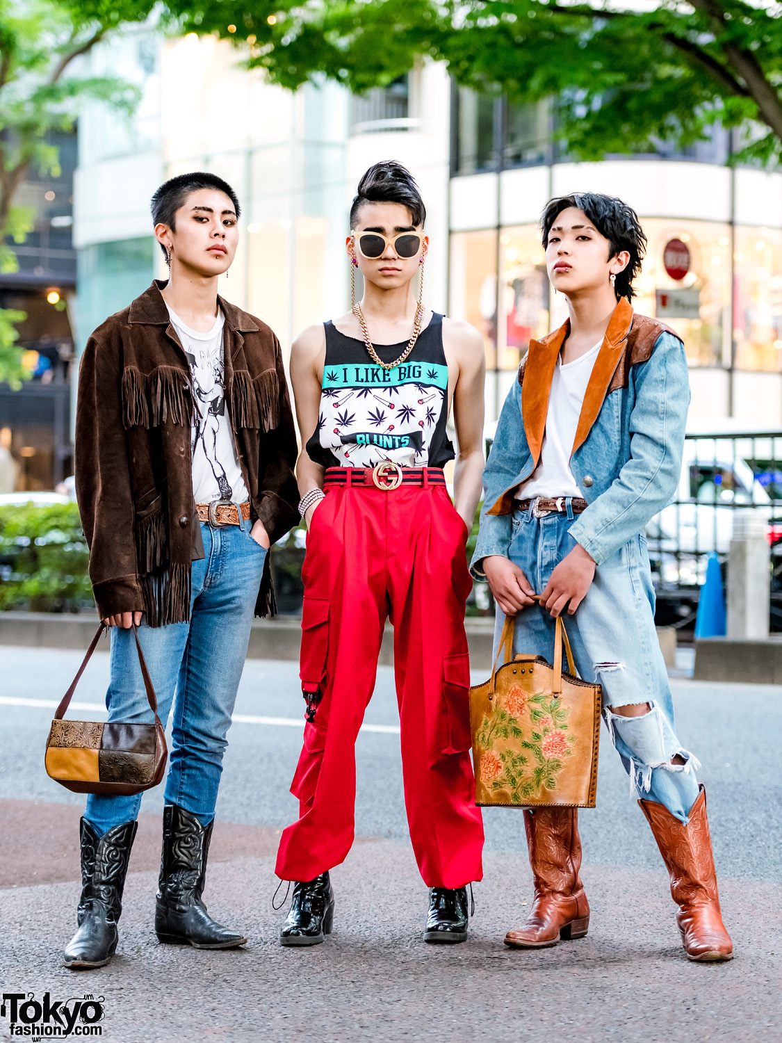 Harajuku Men's Streetwear Styles w/ Cowboy Boots, Fringe Jacket, Levi's Jeans, Gucci & ESC Studio