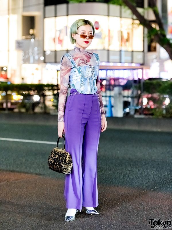 Floral Corset Top & Purple Pants Harajuku Street Style w/ Nodress, (ME), Ole & Faith Tokyo