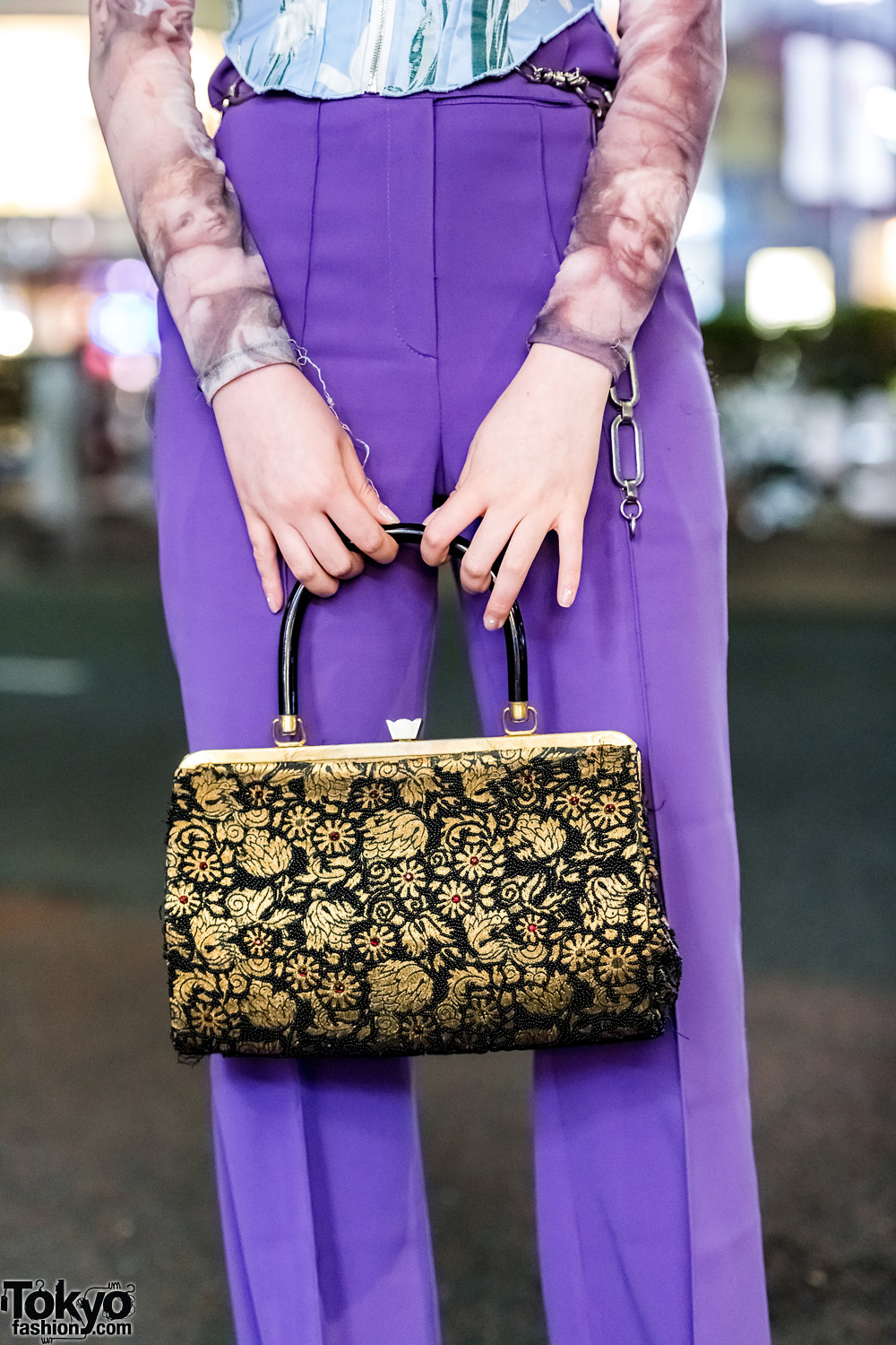 Floral Corset Top & Purple Pants Harajuku Street Style w/ Nodress