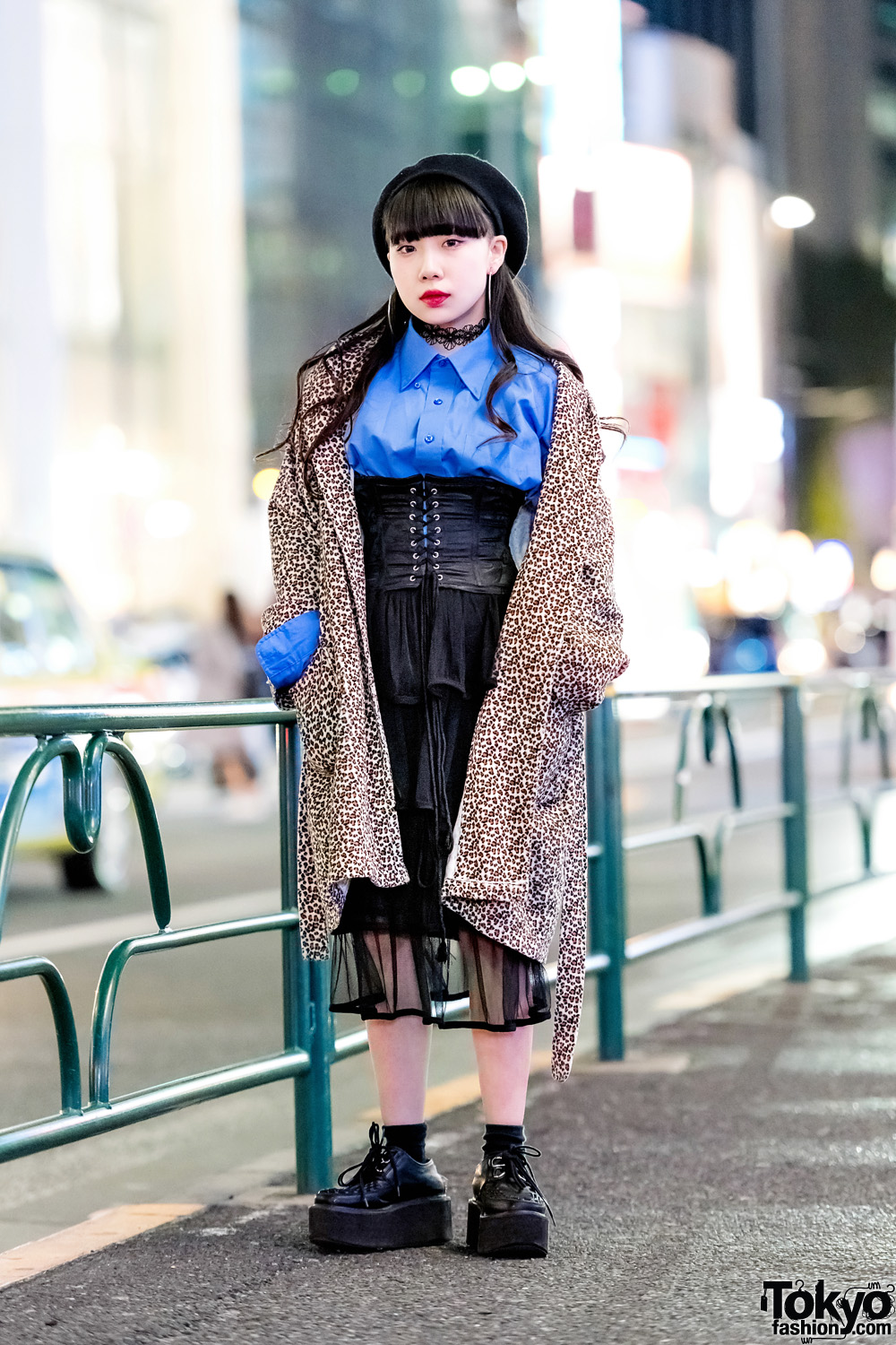 Vintage Harajuku Street Fashion w/ Leopard Coat, Black Corset, Tiered ...