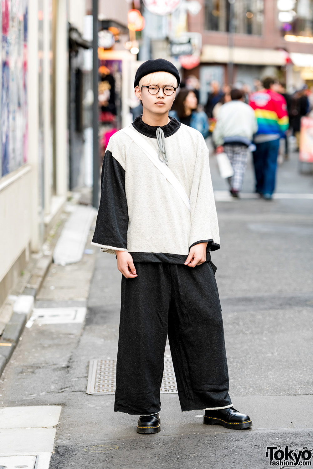 Japanese Monochrome Street Style w/ Amatunal Outfit, Dr. Martens Boots & Kiramisa Sling Bag