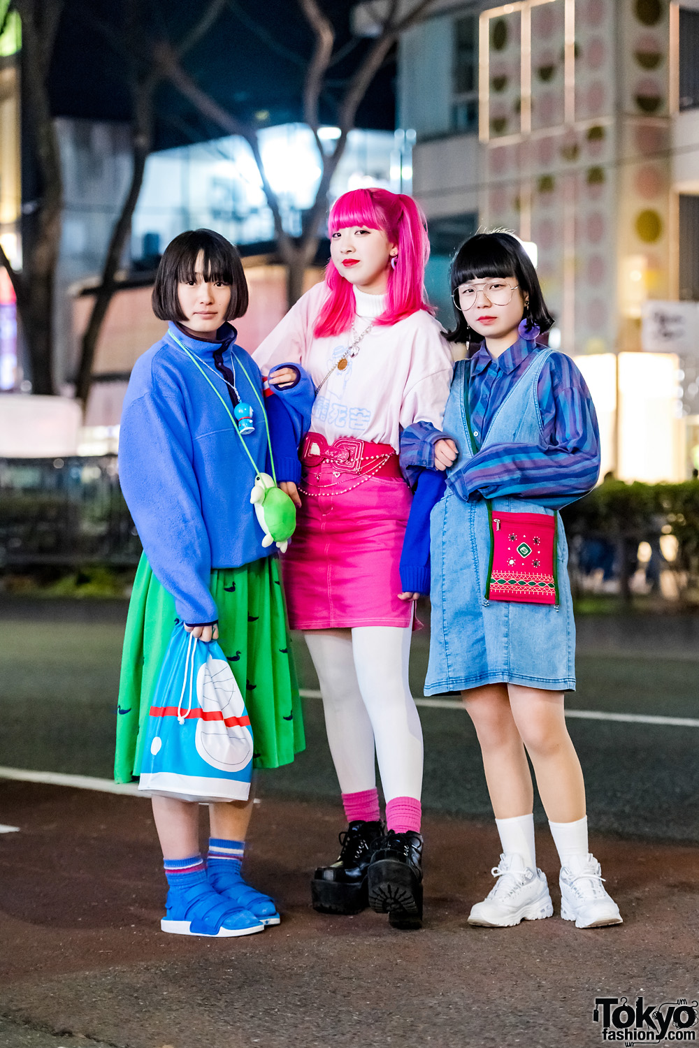 Fun Harajuku Teen Girls' Streetwear w/ Doraemon, Pink Twin Tails, Panama Boy, Yosuke Platforms & Sketchers