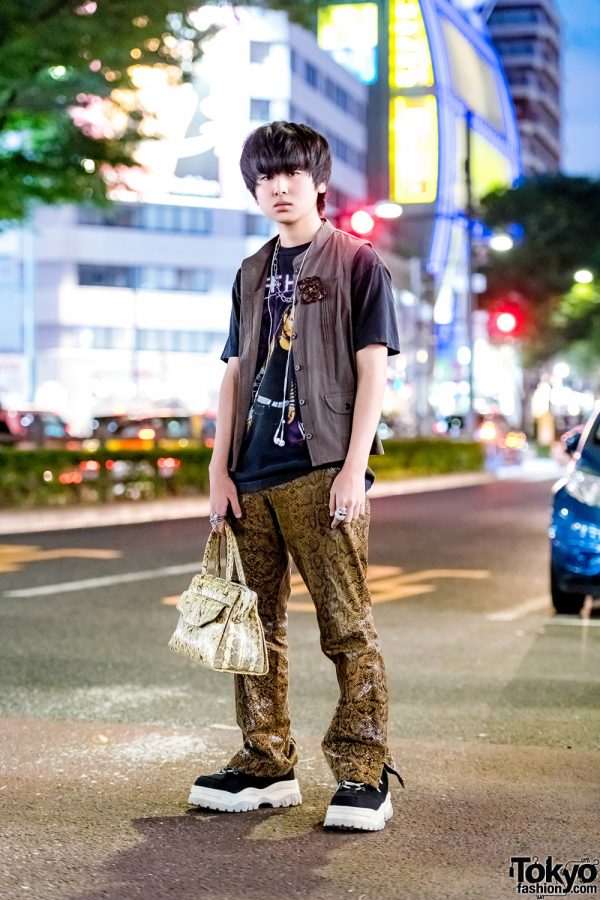 Harajuku Snakeskin Leather Fashion w/ Kinji T-Shirt, Faith Snakeskin Pants & Eytys Sneakers