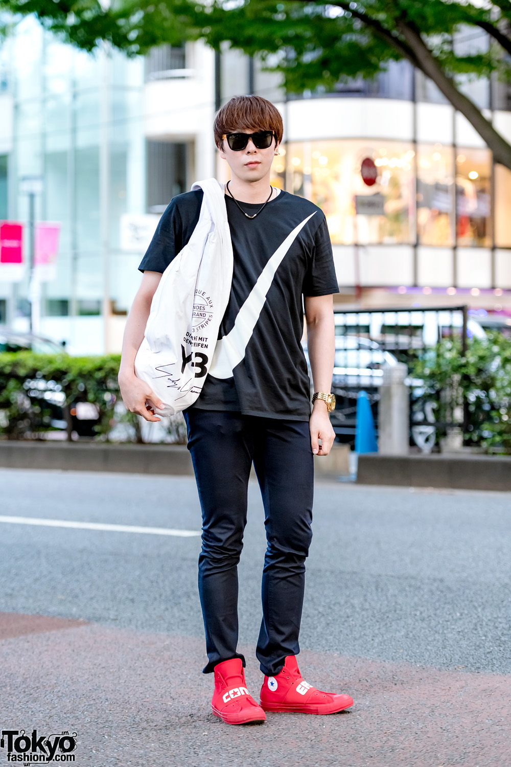 Harajuku Casual Streetwear w/ Nike GU Skinny Pants, Converse Sneakers & Y-3 Backpack – Tokyo Fashion