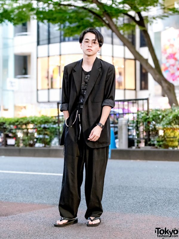 Japanese Actor in Minimalist Street Style w/ Yohji Yamamoto, Dior Homme & Snakeskin Print Sandals