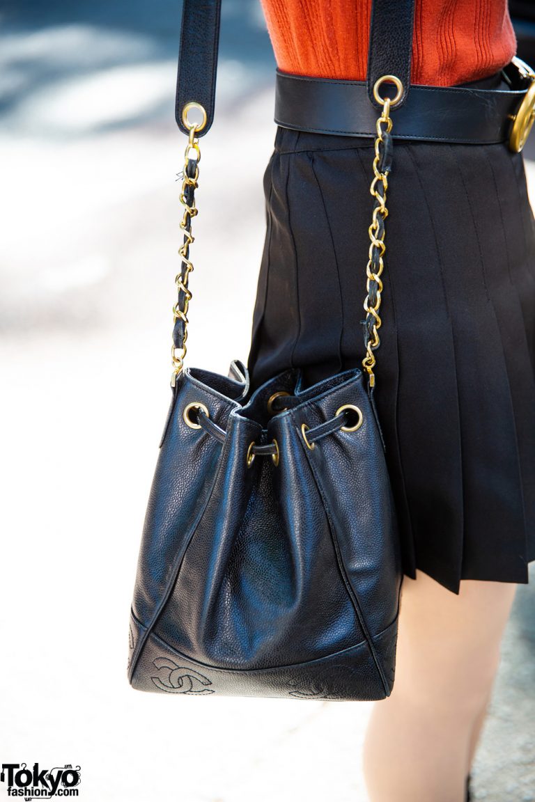 Harajuku Girl w/ Blue Hair in Pleated Skirt, Gucci Belt, Chanel Bucket ...