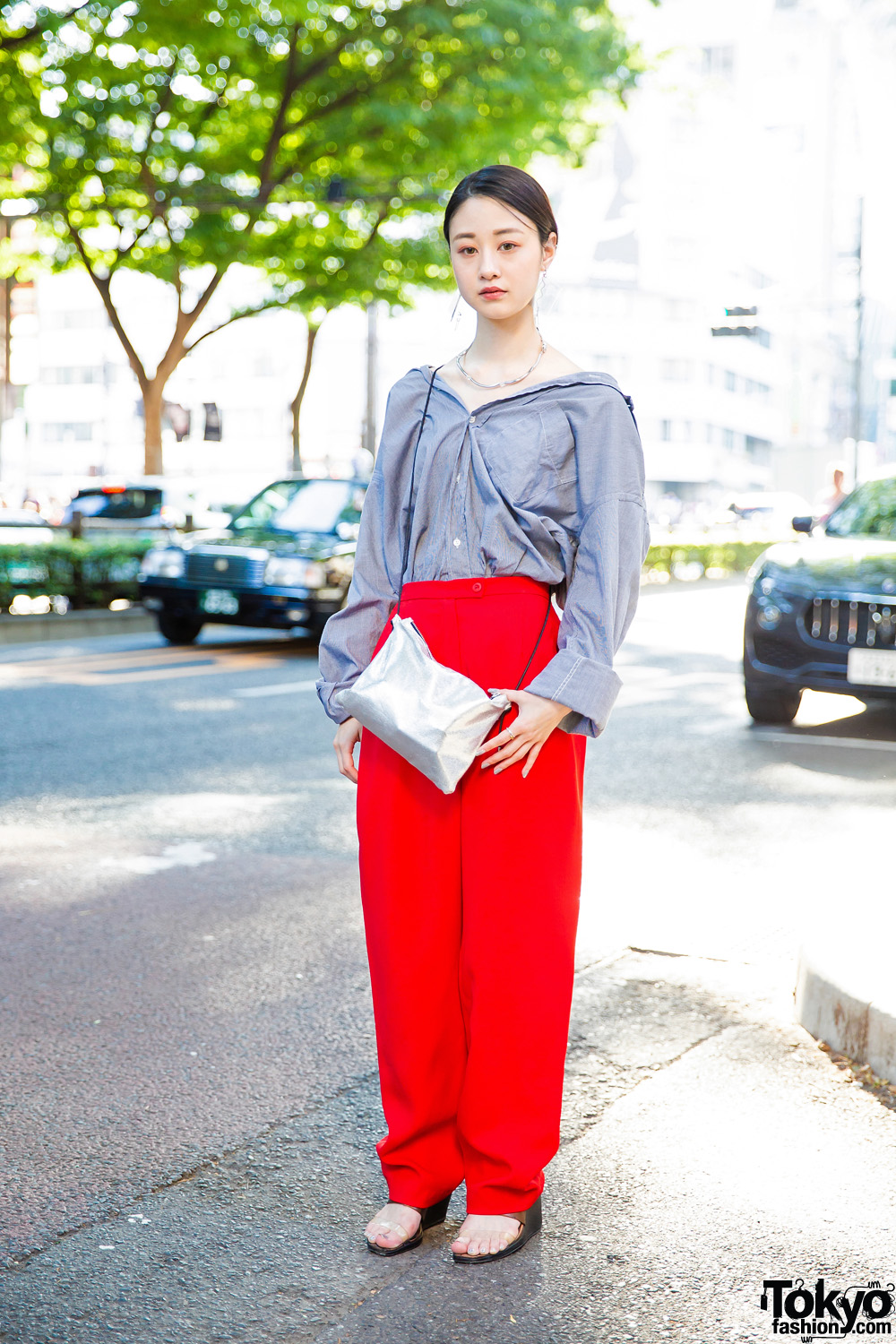 Chic Japanese Street Style w/ Off-Shoulder Top, birthdeath Pants, Murua Sandals & Christian Dada Accessories