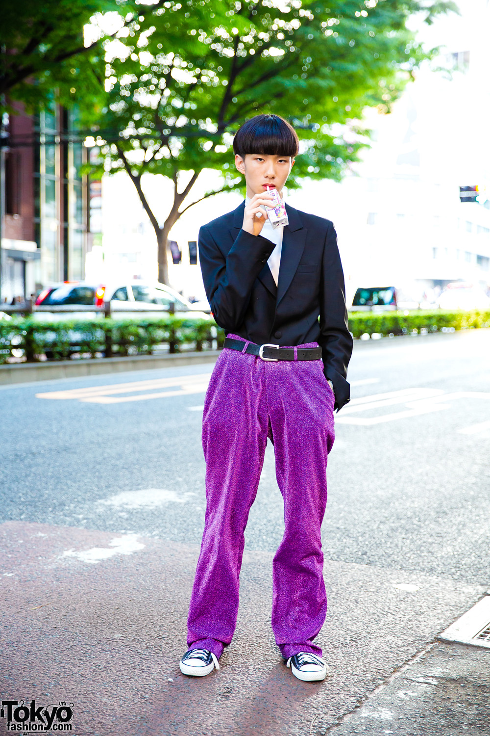 Japanese Minimalist Street Style w/ Balenciaga, Gucci, Converse, Comme des Garcons & Purple Glitter Pants
