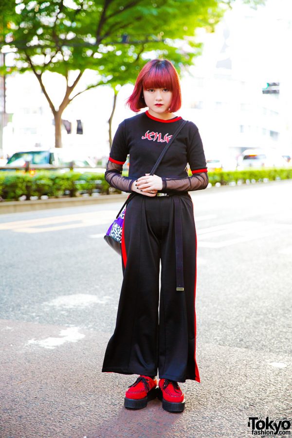 Red & Black Japanese Street Style w/ Ringer Tee, More Than Dope Backpack & Never Mind the XU