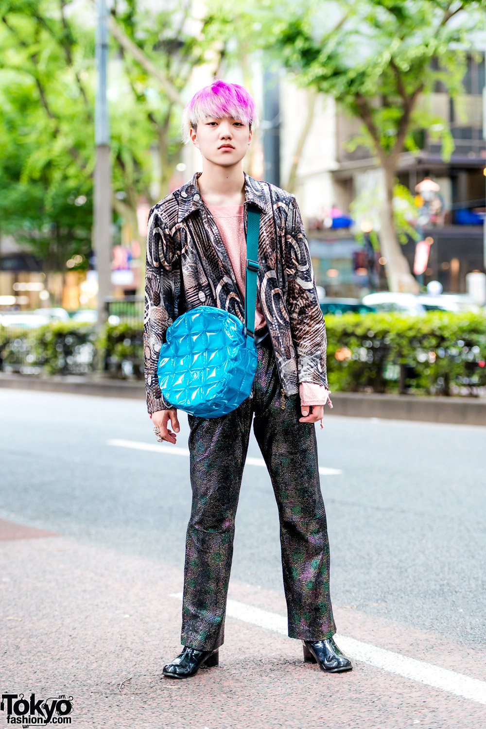 Mixed Prints Street Style w/ New York Joe Textured Shirt, Mercibeaucoup Top, Kinji Metallic Pants & Quilted Bag