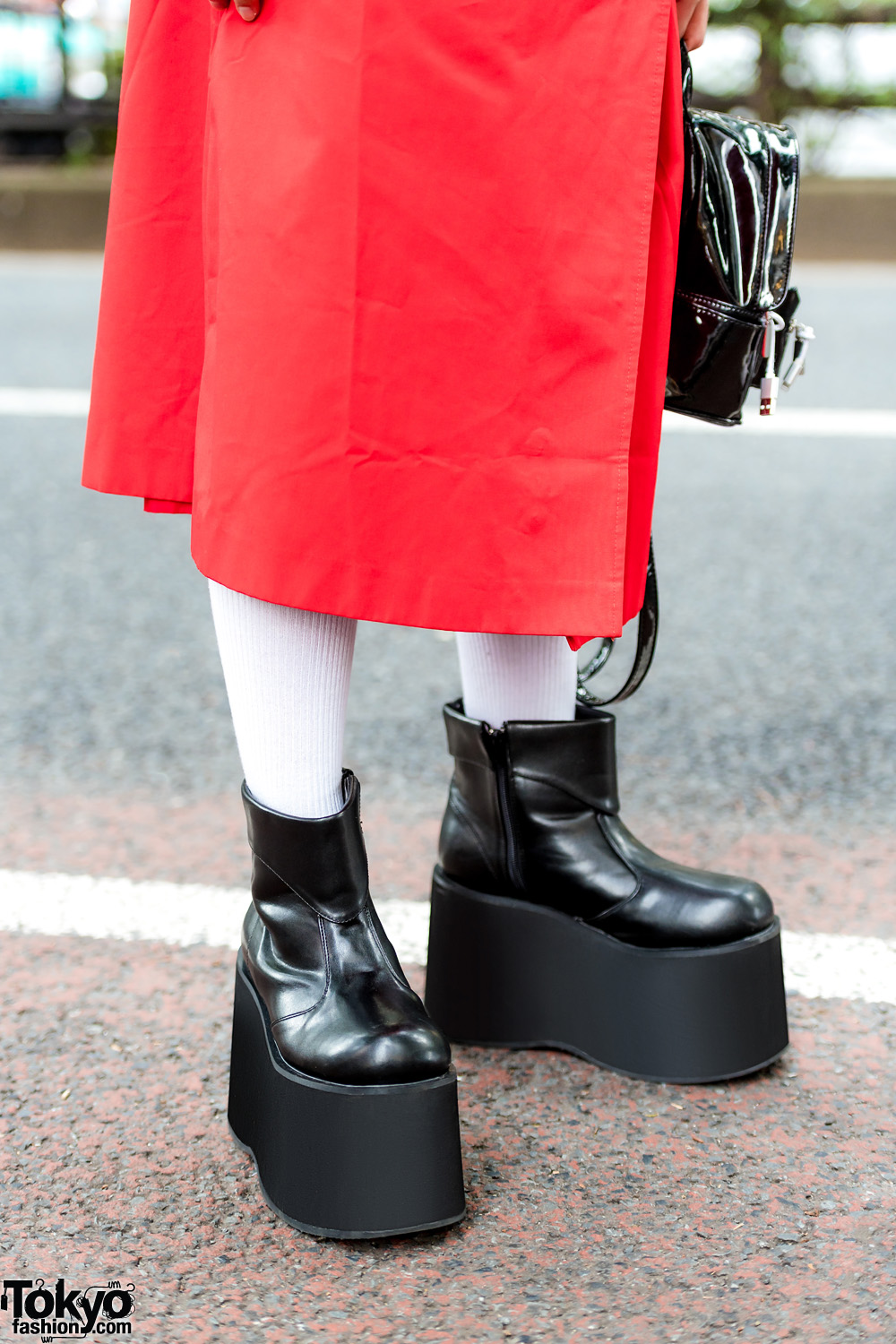 Red & Black Harajuku Street Style w/ Red Coat, Funtasma Platform Boots ...