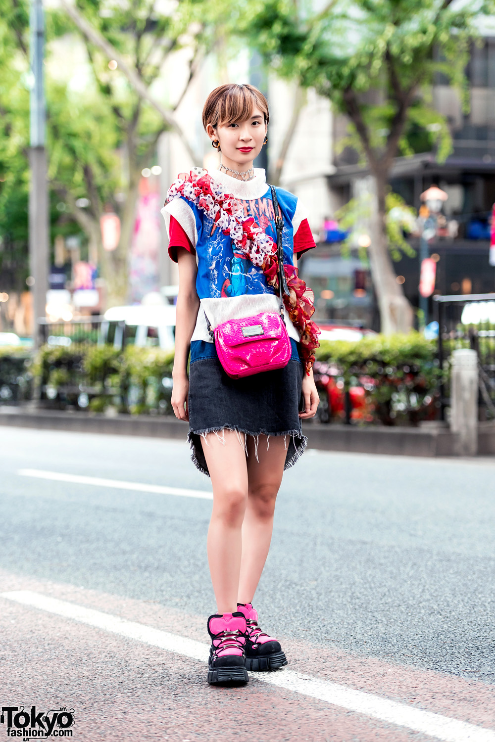 Harajuku Street Style w/ Tomoki Yurita Remake Top, Denim Skirt, New Rock Platforms & Marc Jacobs