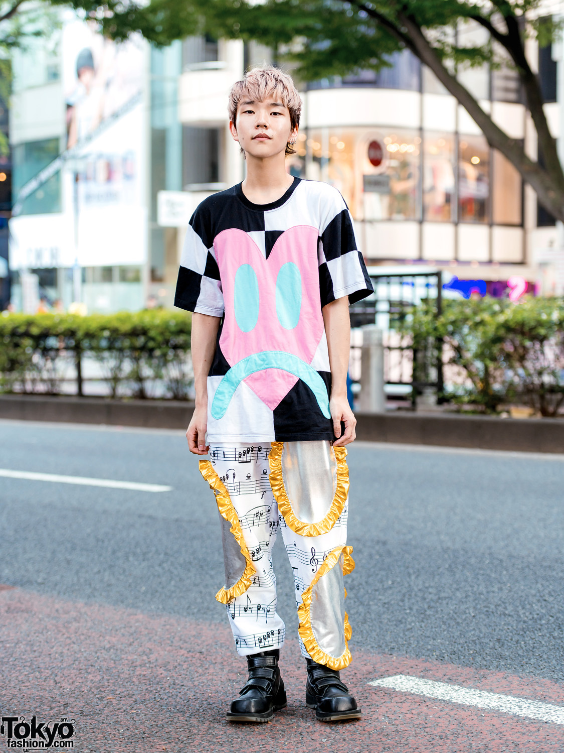Tokyo Street Style w/ Daniel Palillo Heart Shirt, Sheet Music Pants & Koji Kuga Boots