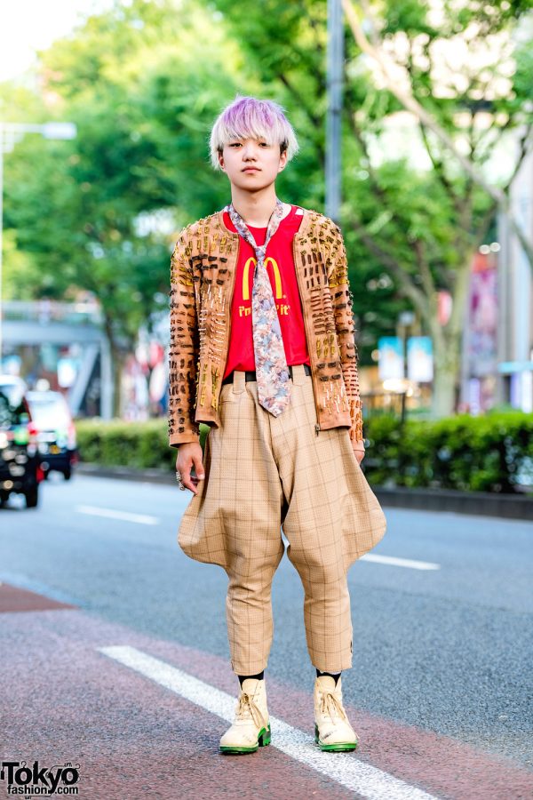 Eclectic Tokyo Street Style w/ Kinji Harajuku Jacket, McDonald’s Tee & Necktie, Jodhpur Pants & 20471120 Boots