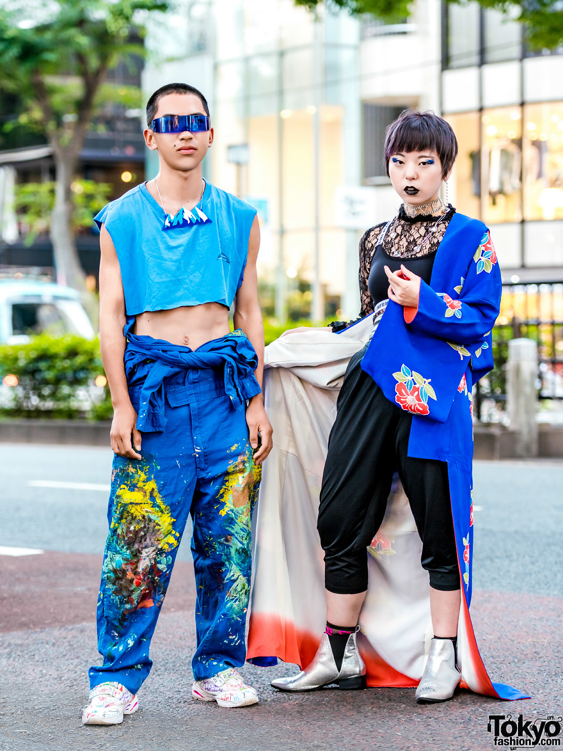 Avant-Garde Streetwear in Harajuku w/ Tsunagi Paint-Splatter Overalls, Hoyajuku Mountain Necklace, Spinns Kimono & Uniqlo Harem Pants